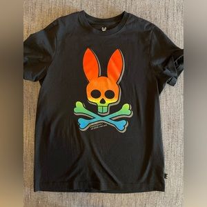 Black Psycho Bunny shirt with rainbow big bunny.
